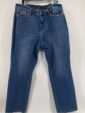 Judy Blue Dark Blue Straight-Leg Jeans with Front Seams
